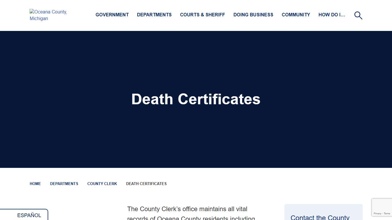Death Certificates - Oceana County Michigan